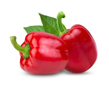 Red pepper with leaf isolated on white background. full depth of field Stock Photos