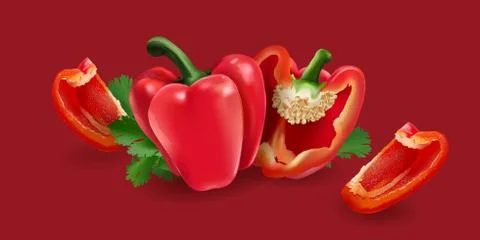 Red pepper on red background Illustrazione stock