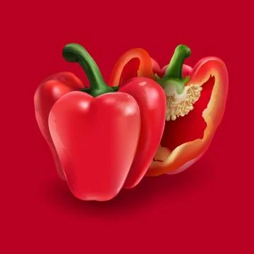 Red pepper on red background Illustrazione stock