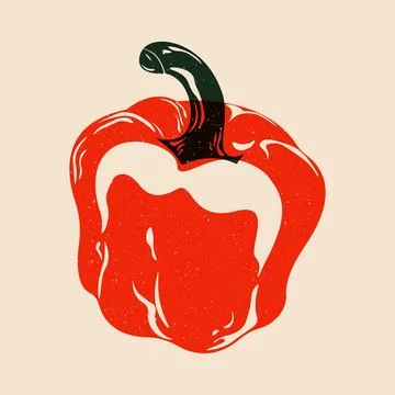 Red pepper riso print effect. Spicy hot vegetable, fresh organic capsicum Stock Illustration