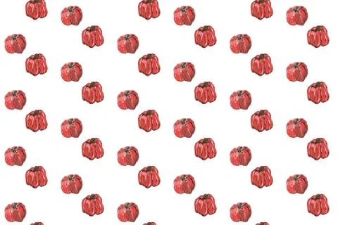 Red pepper seamless pattern. Hand drawing of red bulgarian sweet pepper, papr Stock Illustration