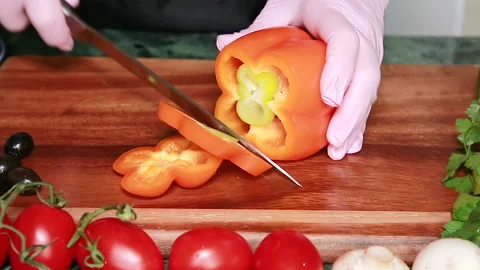 Red pepper slicing Stock Footage 141767050