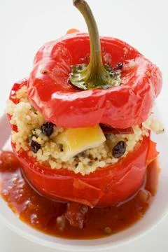 Red pepper stuffed with couscous Stock Photos