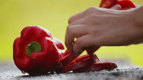 Red pepper on the table under the drops of water. Stock Footage 114255625