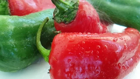 Red pepper wet on a white background dripping water Stock Footage 88292862