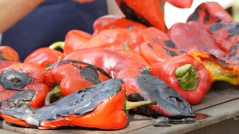 Red peppers on barbecue Stock-Footage 104349485