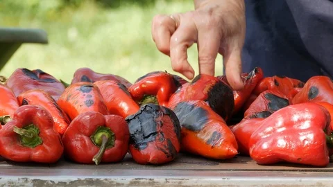 Red peppers on barbecue Stock-Footage 104349559