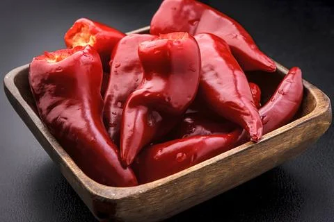 Red peppers in a bowl. Stock Photos