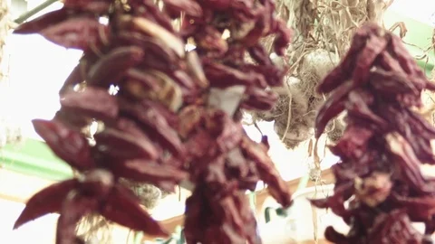 Red peppers dried in the sun Stock Footage 77482145