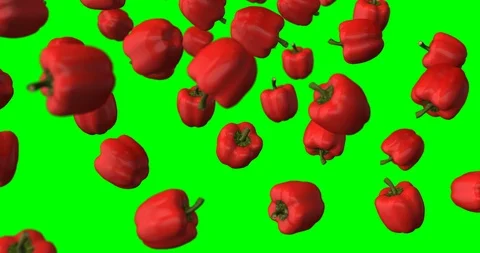 Red peppers falling - green screen Stock Footage 88355637