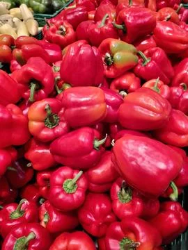 Red peppers at the store Stock Photos