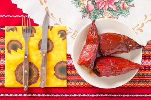 Red Peppers Stuffed With Beans Stock Photos
