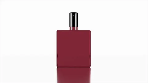 Red Perfume Bottle on White Background Reflecting on Smooth Surface Stock Footage 317693725