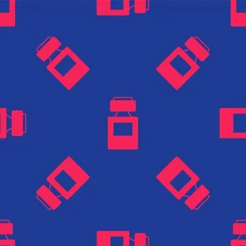 Red Perfume icon isolated seamless pattern on blue background.  Vector 库存插图