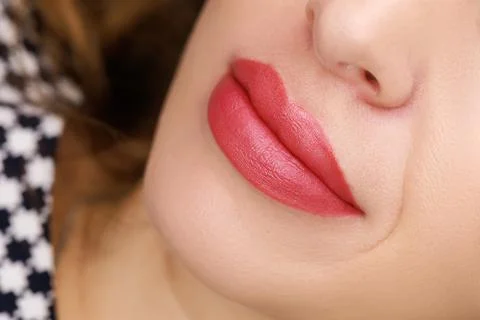 Red permanent lip makeup Stock Photos