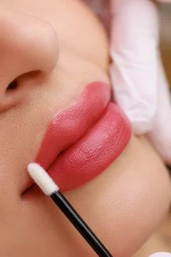 Red permanent lip makeup Stock Photos