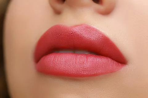 Red permanent lip makeup Stock Photos