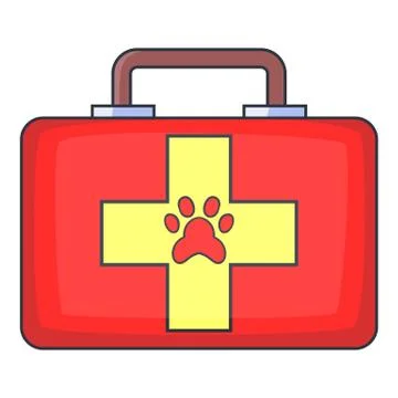 Red pet first aid kit icon, cartoon style Illustrazione stock