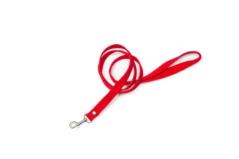 Red pet hook leash on a white background with copy space Stock Photos