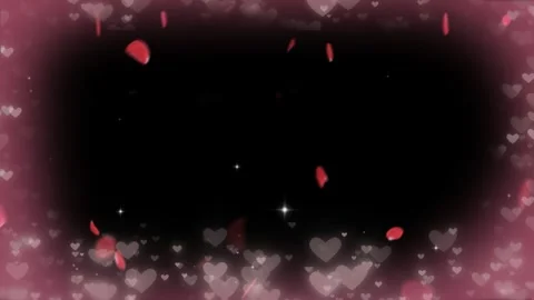 Red petals falling amidst glowing heart bokeh overlay for romantic valentine Stock Footage 345335082