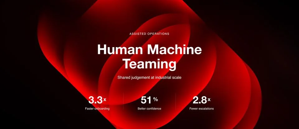 Red petals form abstract background. Text highlights human machine teaming, Stock Illustration