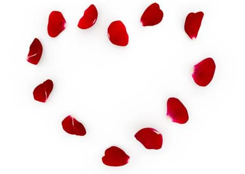 The red petals of the red rose lying on the floor in the shape of a heart Stock Illustration