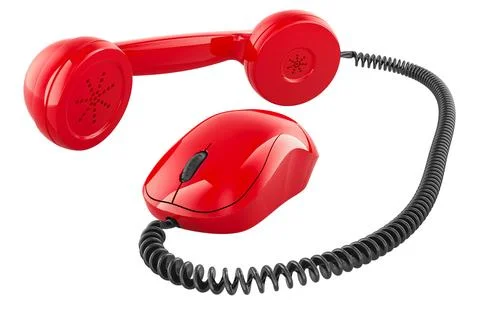 Red Phone Handset with computer mouse, 3D rendering Stock Illustration