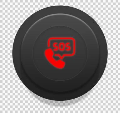 Red Phone Icon on Black Button – Transparent Background Stock Illustration