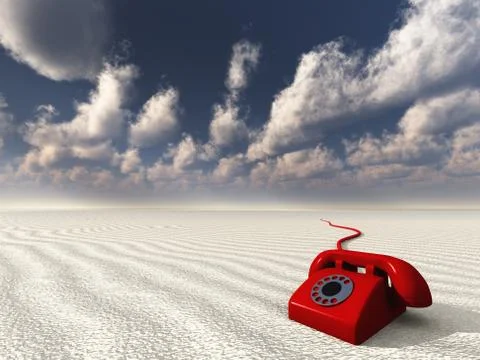 Red phone in white empty landscape Stock Illustration