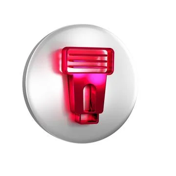 Red Photo camera flash icon isolated on transparent background. Silver circ.. 스톡 일러스트