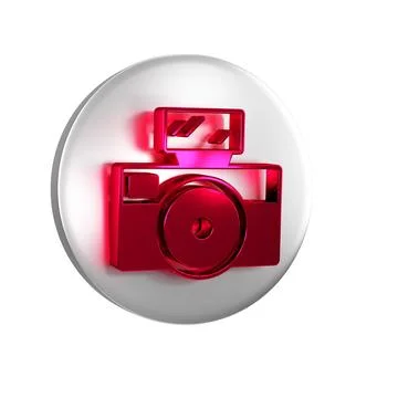 Red Photo camera with lighting flash icon isolated on transparent backgroun.. 스톡 일러스트