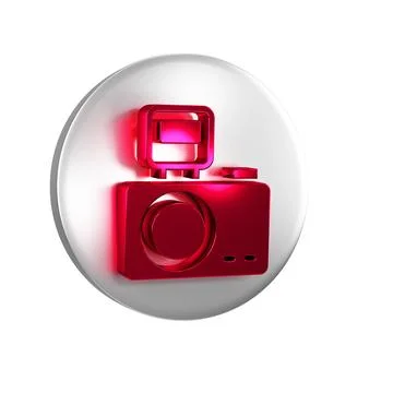 Red Photo camera with lighting flash icon isolated on transparent backgroun.. 스톡 일러스트