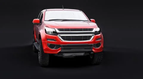 Red pickup car on a black background. 3d rendering. Stock-Illustration