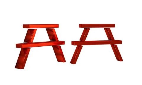 Red Picnic table with benches on either side of the table icon isolated on .. Stock Illustration