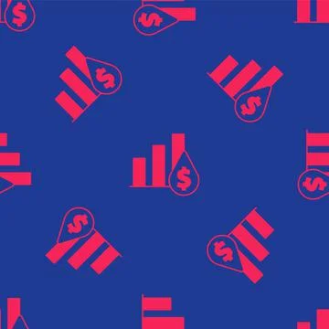 Red Pie chart infographic and dollar symbol icon isolated seamless pattern on Illustrazione stock