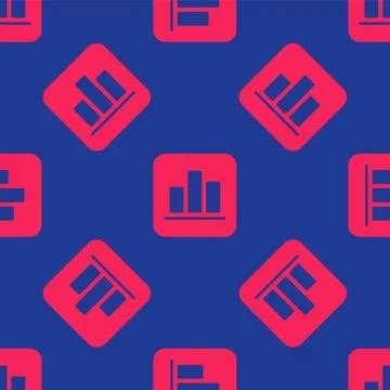 Red Pie chart infographic icon isolated seamless pattern on blue background 스톡 일러스트