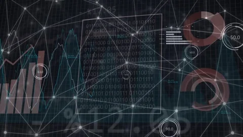 Red pie charts appearing left with ANALYSING DATA text, starting mesh, charts Stock Footage 335211474