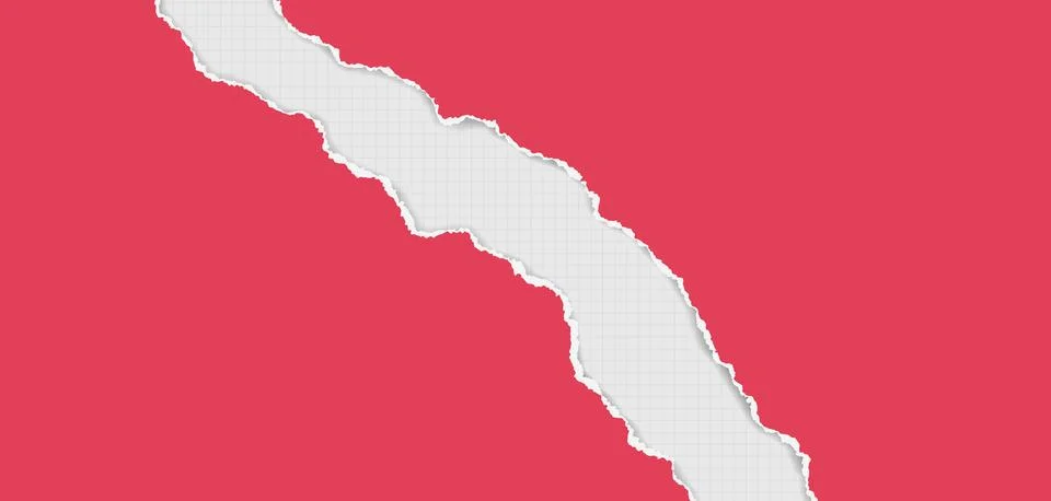 Red piece of paper with torn edges and soft shadow are on white background for Stock Illustration