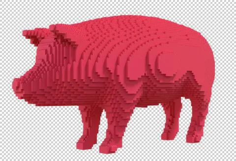 Red pig from plastic blocks on a transparent background. Stock Illustration