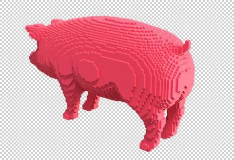 Red pig from plastic blocks on a transparent background. Stock Illustration