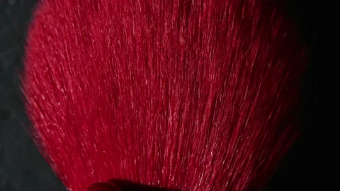 Red pile of the make up brush close-up macro. 4K. Stock Footage 166550735