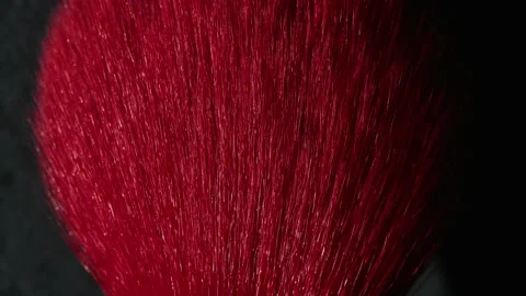Red pile of the make up brush close-up macro. 4K. Stock Footage 166550863