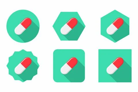 Red Pill Capsule, Medicine, vector mark symbols green style. Stock Illustration