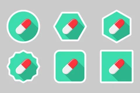 Red Pill Capsule, Medicine, vector mark symbols green style. Stock Illustration