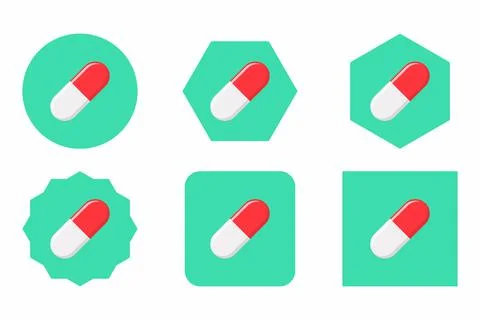 Red Pill Capsule, Medicine, vector mark symbols green style. Stock Illustration