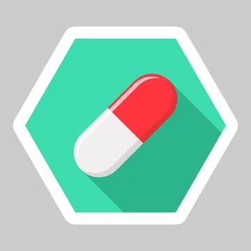 Red Pill Capsule, Medicine, vector mark symbols green style. White Stroke des Stock Illustration