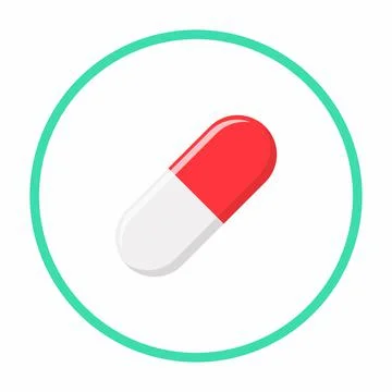 Red Pill Capsule, Medicine, vector mark symbols green style. Isolated icon. Stock Illustration