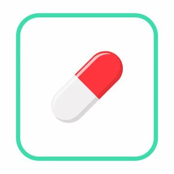 Red Pill Capsule, Medicine, vector mark symbols green style. Isolated icon. Stock Illustration
