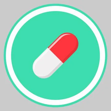 Red Pill Capsule, Medicine, vector mark symbols green style. Isolated icon. Stock Illustration