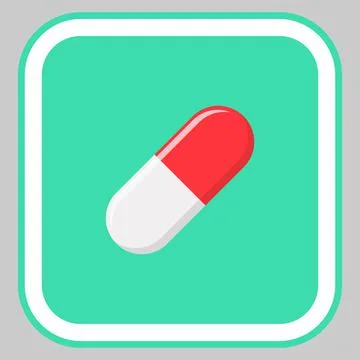 Red Pill Capsule, Medicine, vector mark symbols green style. Isolated icon. Illustrazione stock